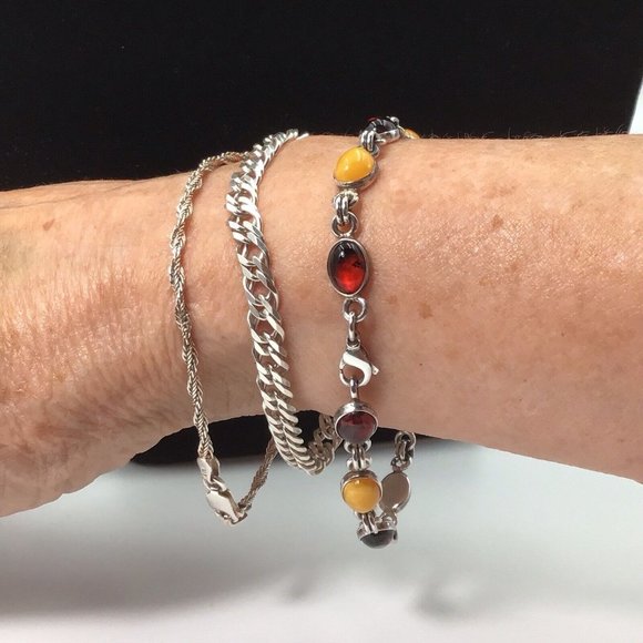 Amber Bracelet Butterscotch Cognac Sterling Silver Vintage 5x7mm 7.5” - Picture 9 of 9